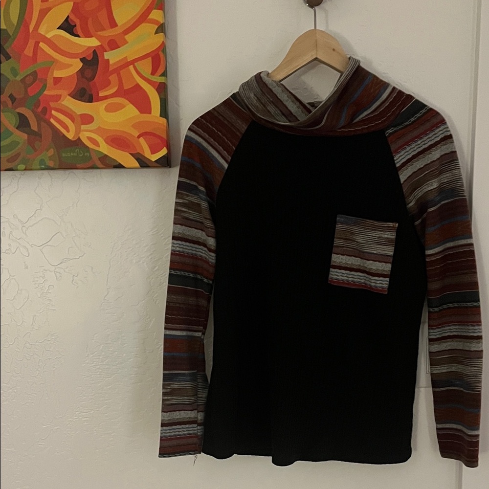 ADORA Striped Turtleneck Pocket Sweater